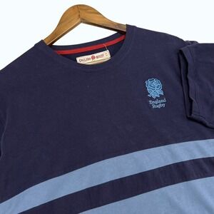 England Rugby Fanatics Striped Navy Blue T-Shirt Mens XL Embroidered Sports Gift